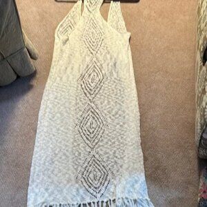 Tokyo Darling White Maxi Knit Vest With Boho Pattern, Racerback Size S/M